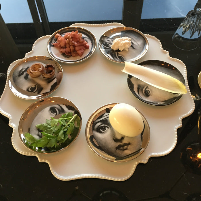 seder plate with Fornasetti dishes