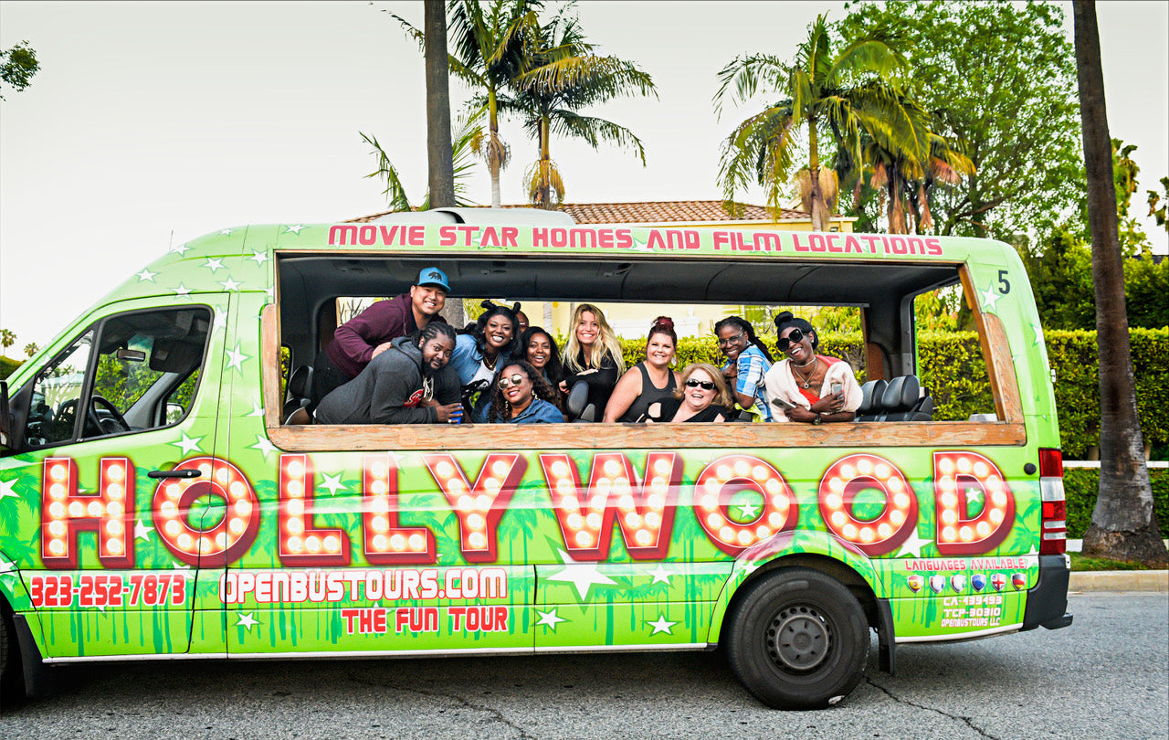 hollywood tour van outside beverly hills hotel