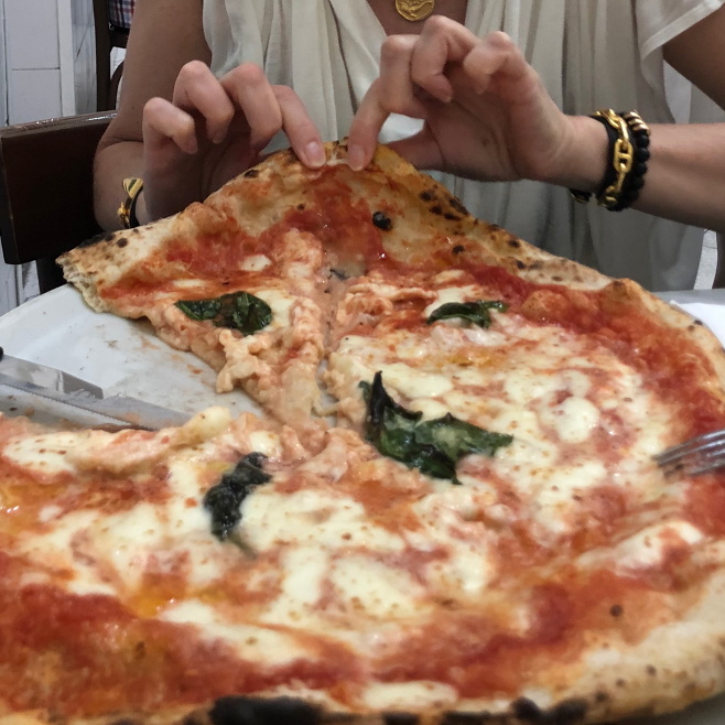 Oversized margherita pizza