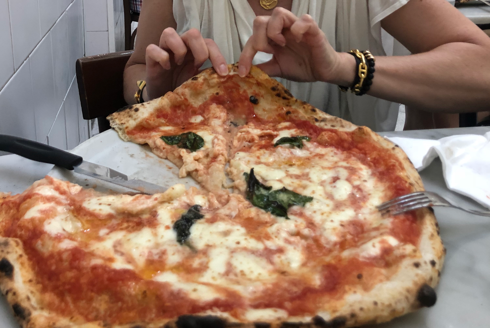 Oversized margherita pizza