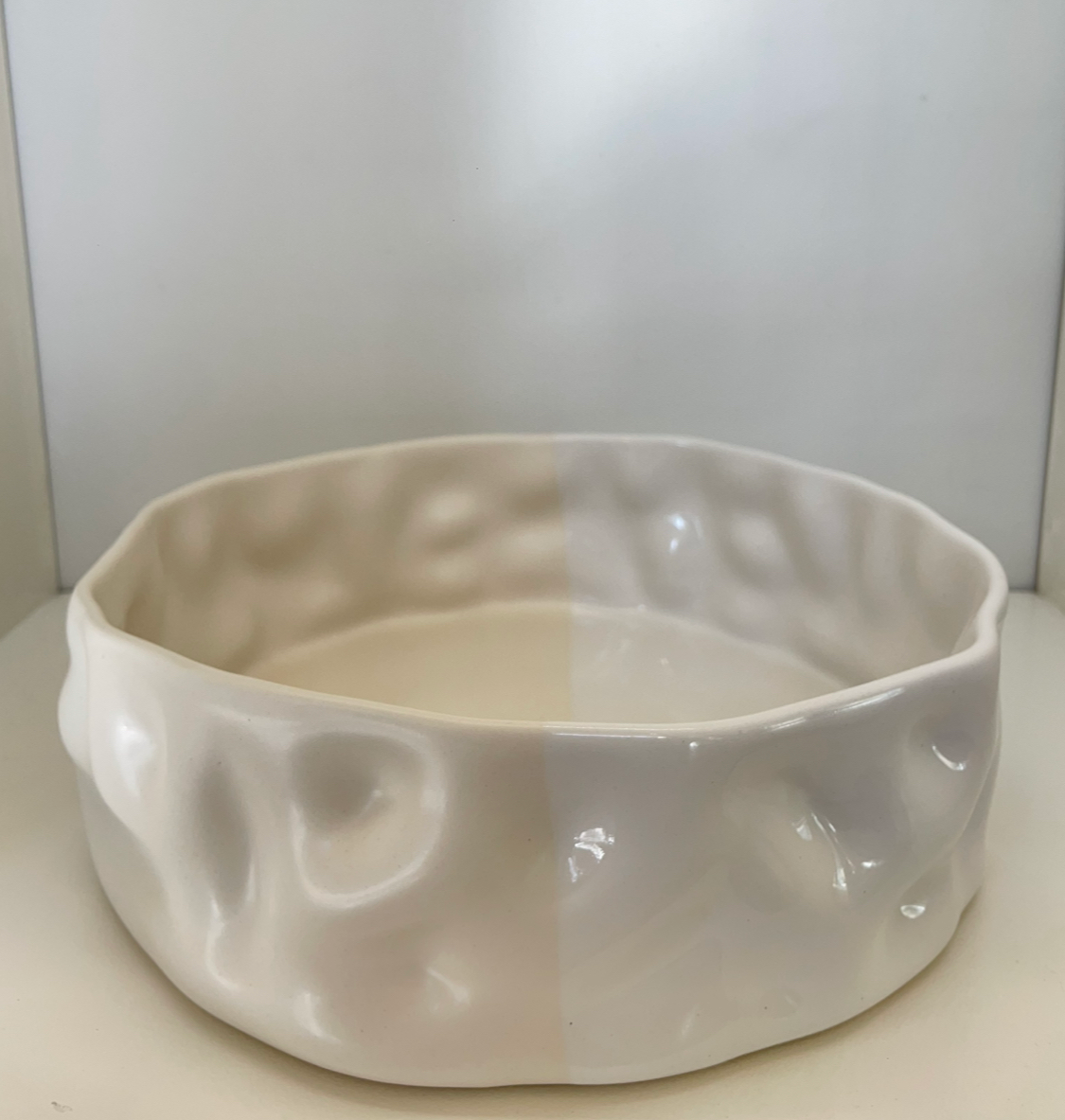 14" White and Matte White Duo Ripple Bowl