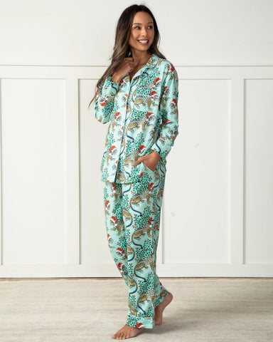 Frosted Mint Holly Jolly Bagheera Flannel Sleep Set
