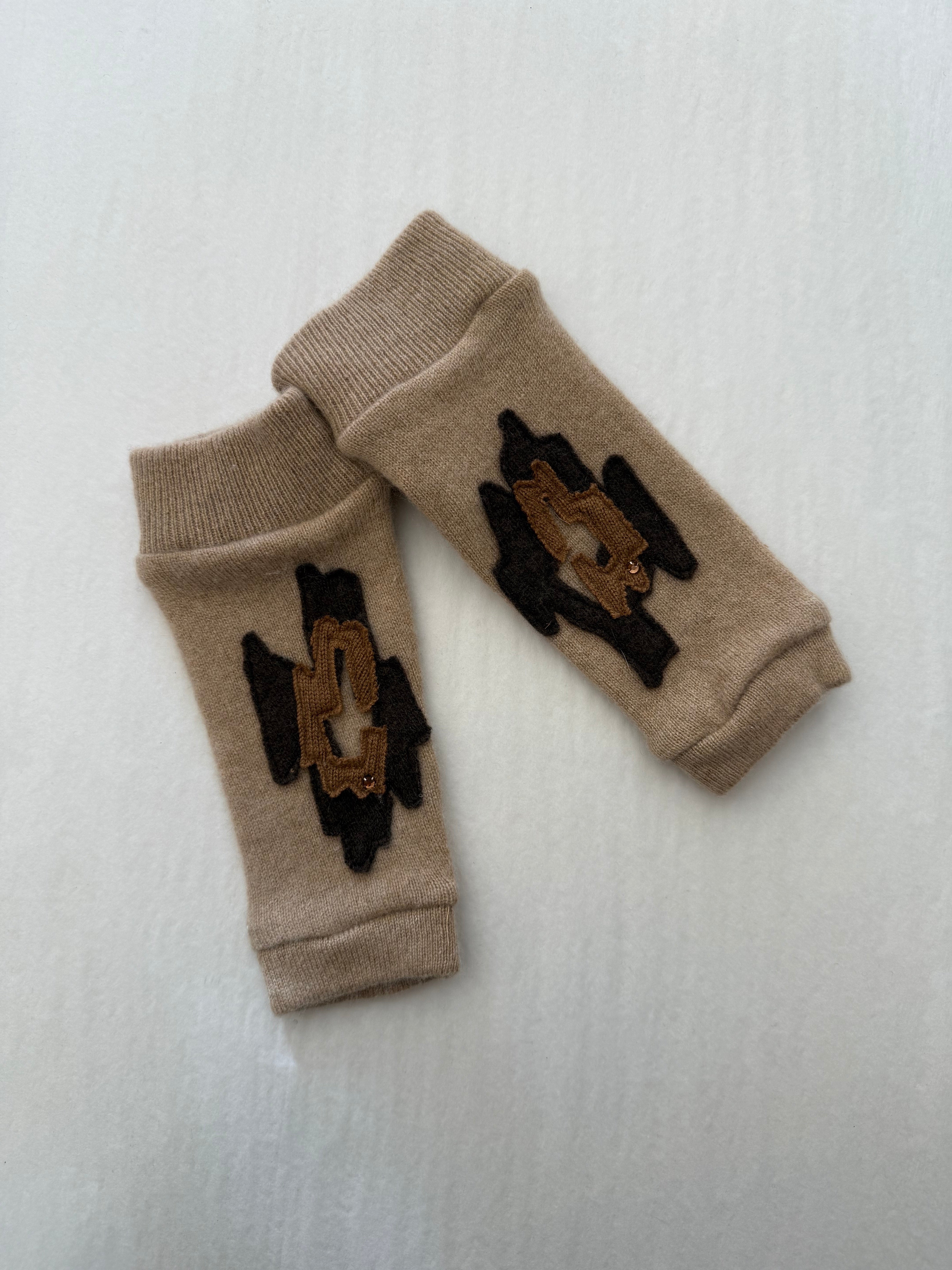 Tan Leopard Cashmere Fingerless Gloves