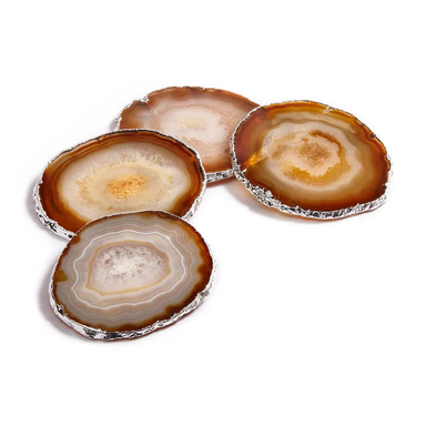 Agate and Silver Plated Coasters-Set of 4