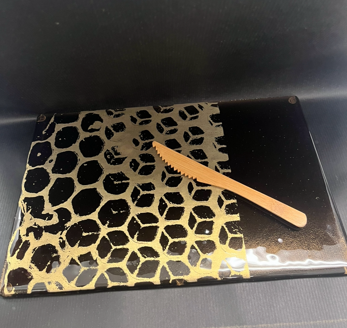 Honeycomb Cheese Plate Bronze with Gold- No Bee