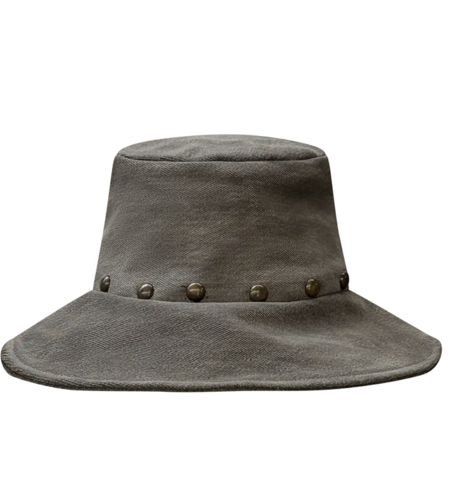 DL1 Distressed Black Studded Denim Bucket Hat