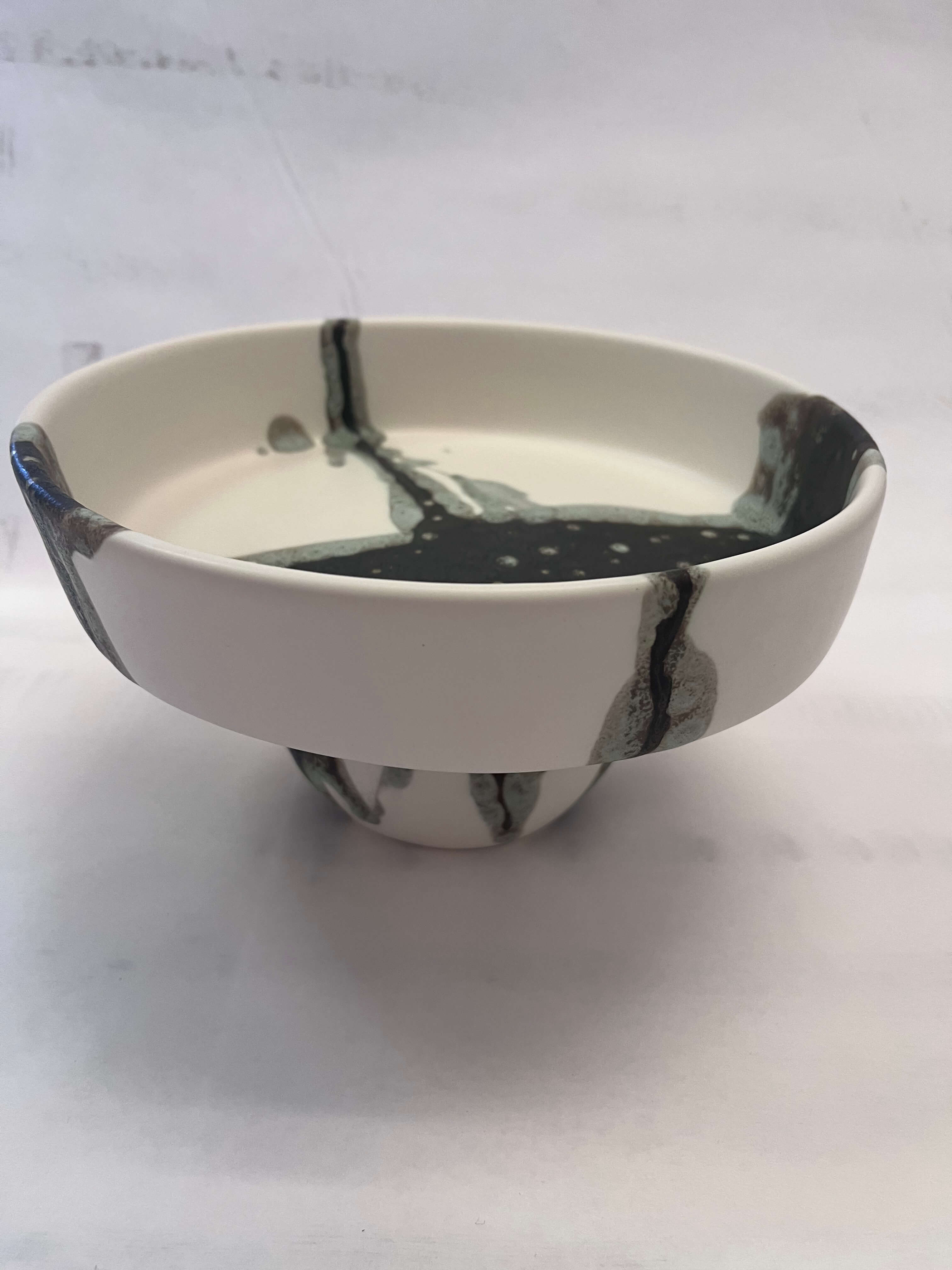 Charcoal on Matte White Footed Bowl 8"