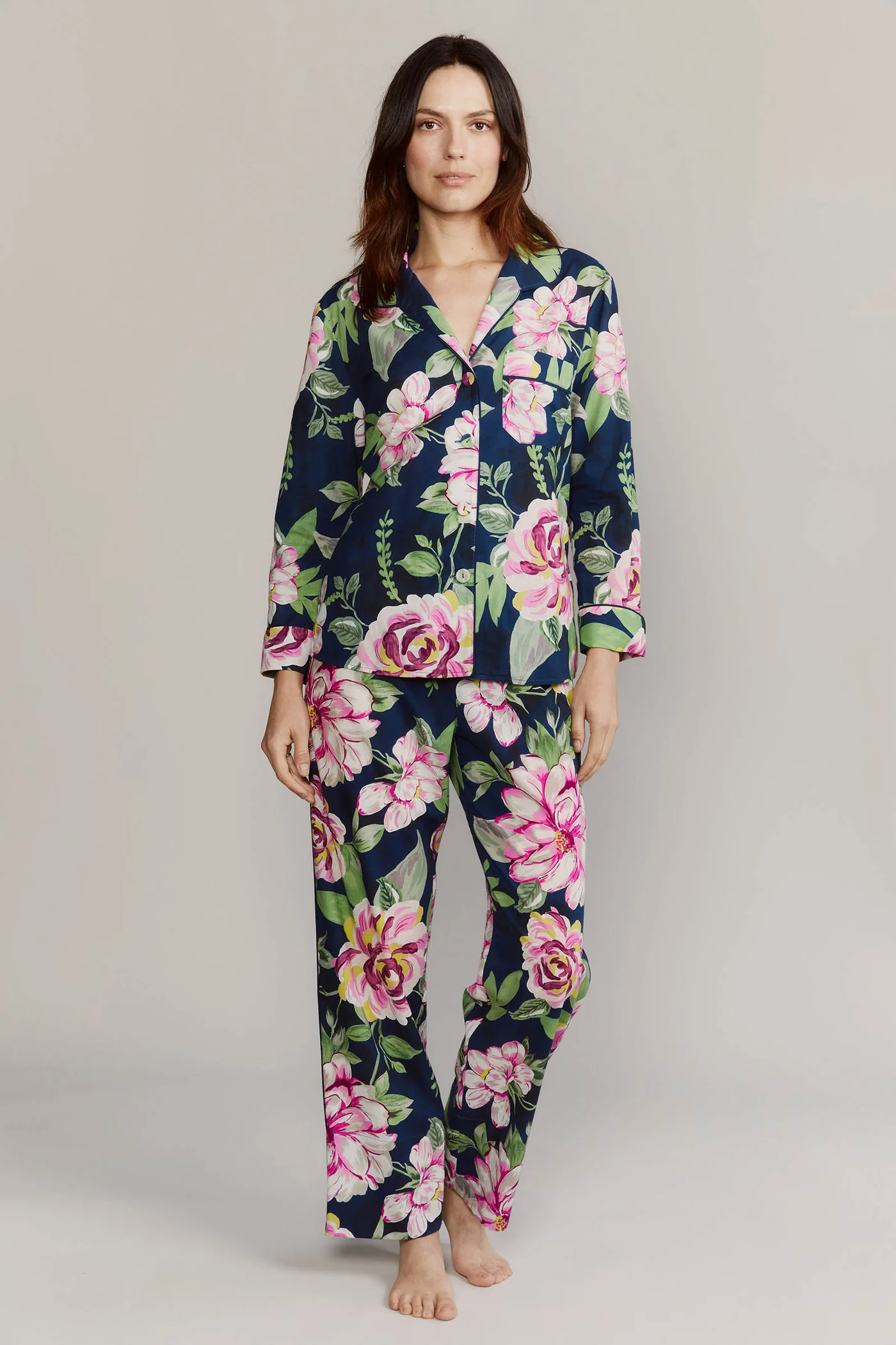 Pink Peony Navy Cotton Pajamas