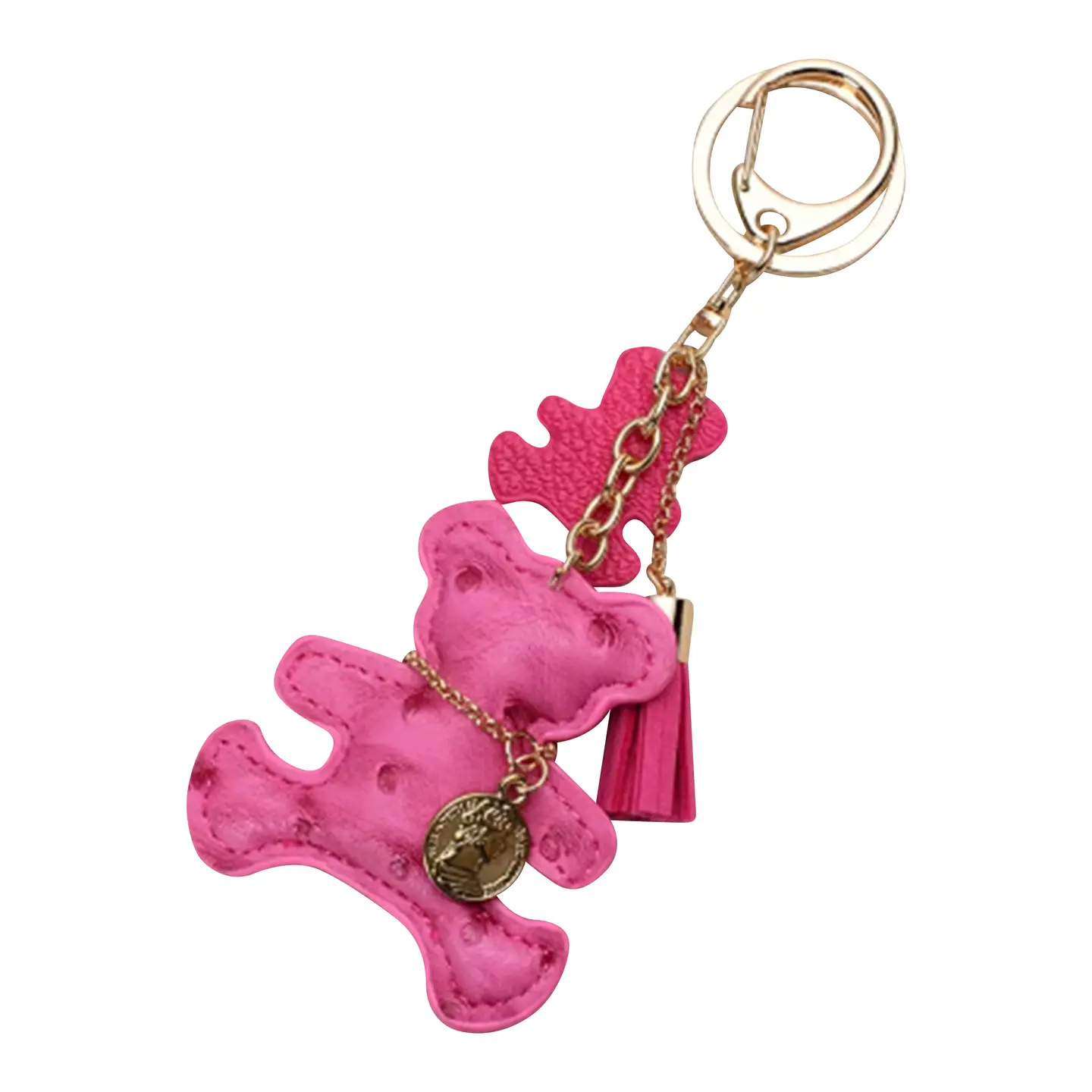 Dark Pink Leather Teddy Bear Purse Charm