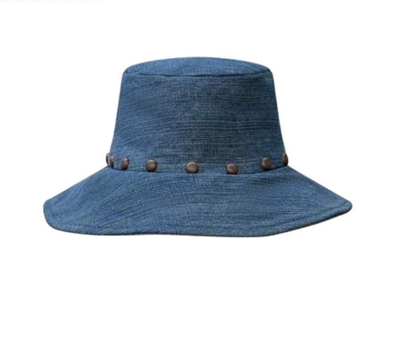 Med Blue Studded Denim Bucket Hat