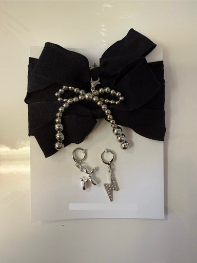 Black Silk Sneaker Silver Charm Sets- bead bow, lightning bolt, balloon dog
