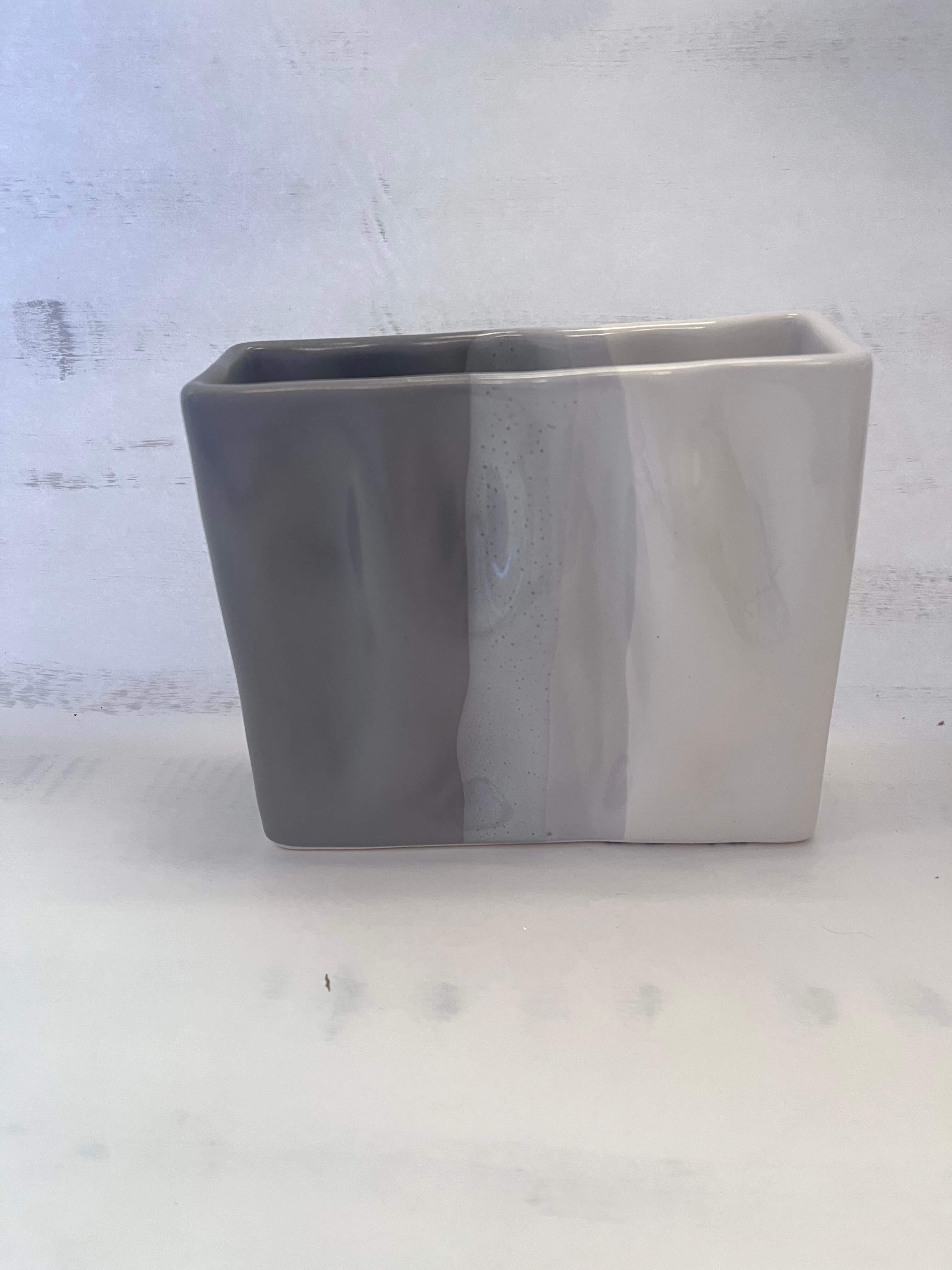 Grey and White Mini Rectangle Ripple Vase