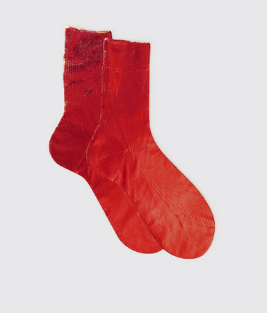 Red One Ribbed Laminated Socks