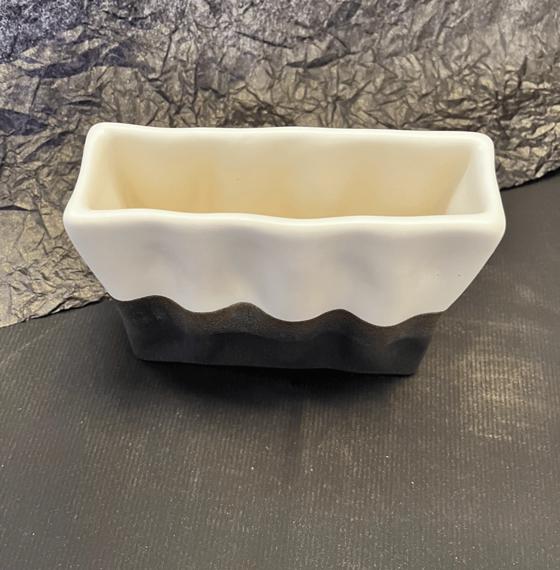 Charcoal Matte White Mini Rectangle Ripple Vase