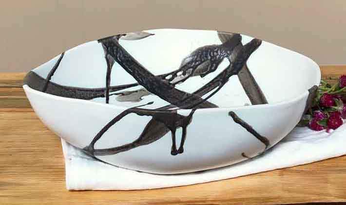 12" Charcoal Abstract Stripe Round Bowl