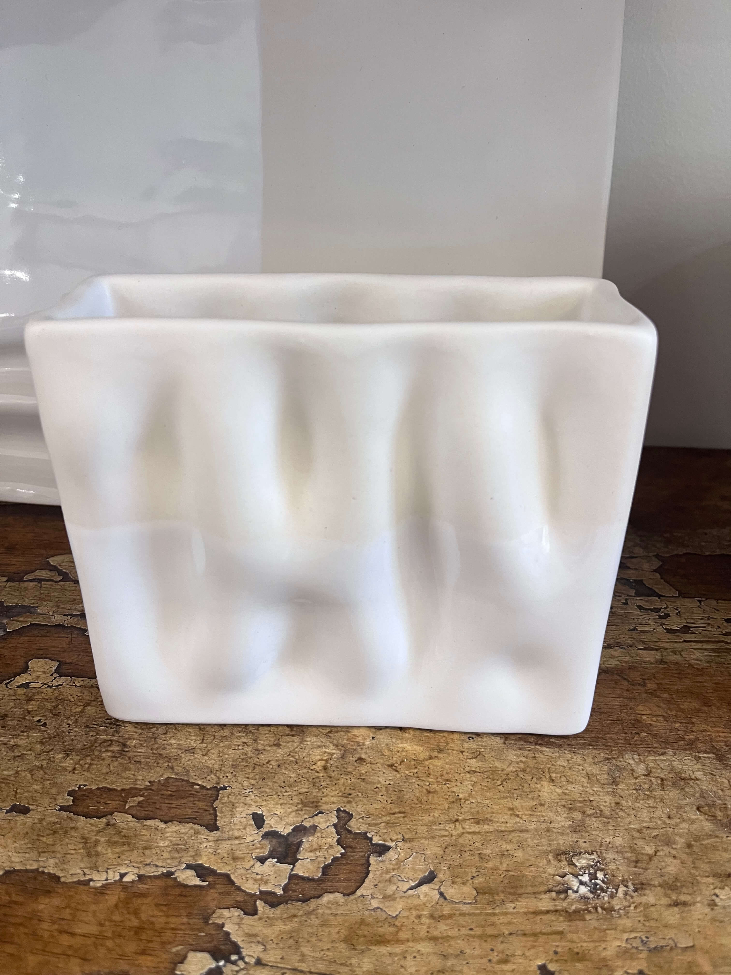 White and Matte White Duo Mini Rectangle Ripple Vase