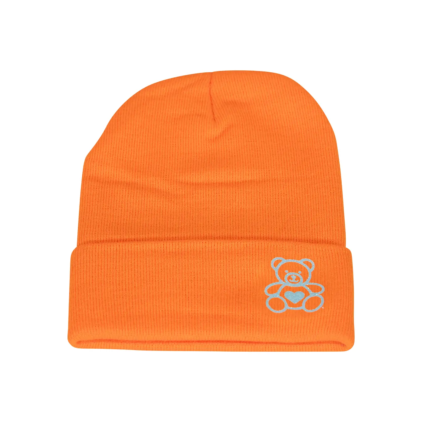 Neon Orange Glitter Teddy Bear Beanie