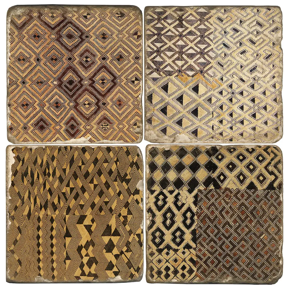 African Kuba Cloth - Tumbled Marble Coasters Set/4