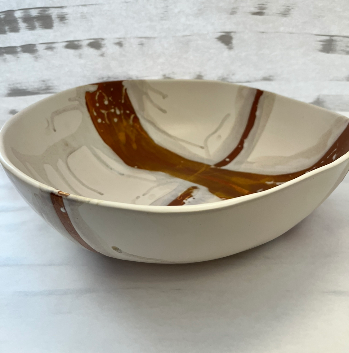 12" Sienna on Matte White Round Bowl