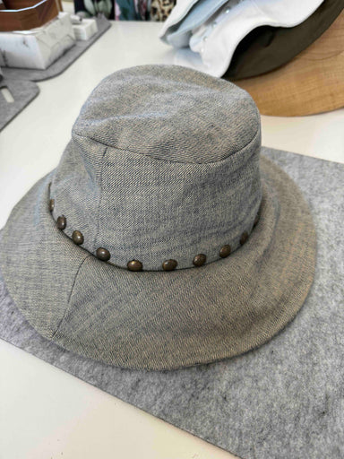 Reverse Denim Studded Bucket Hat
