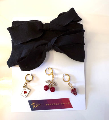 Black Silk Sneaker Gold Charm Sets- ace card, strawberry, cherries