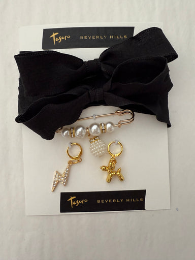Black Sneaker Gold Charm Sets- lightning bolt, balloon dog, pearl pin