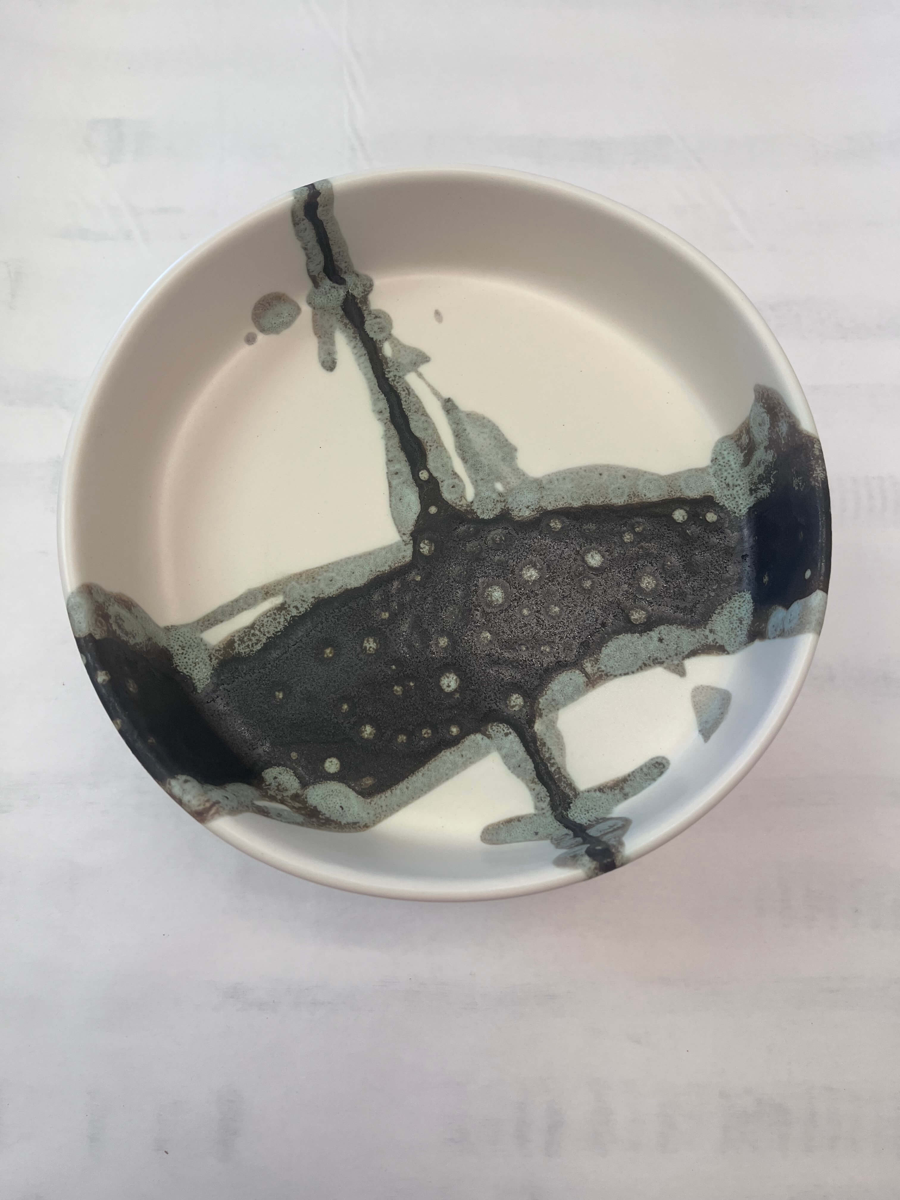 Charcoal on Matte White Footed Bowl 8"