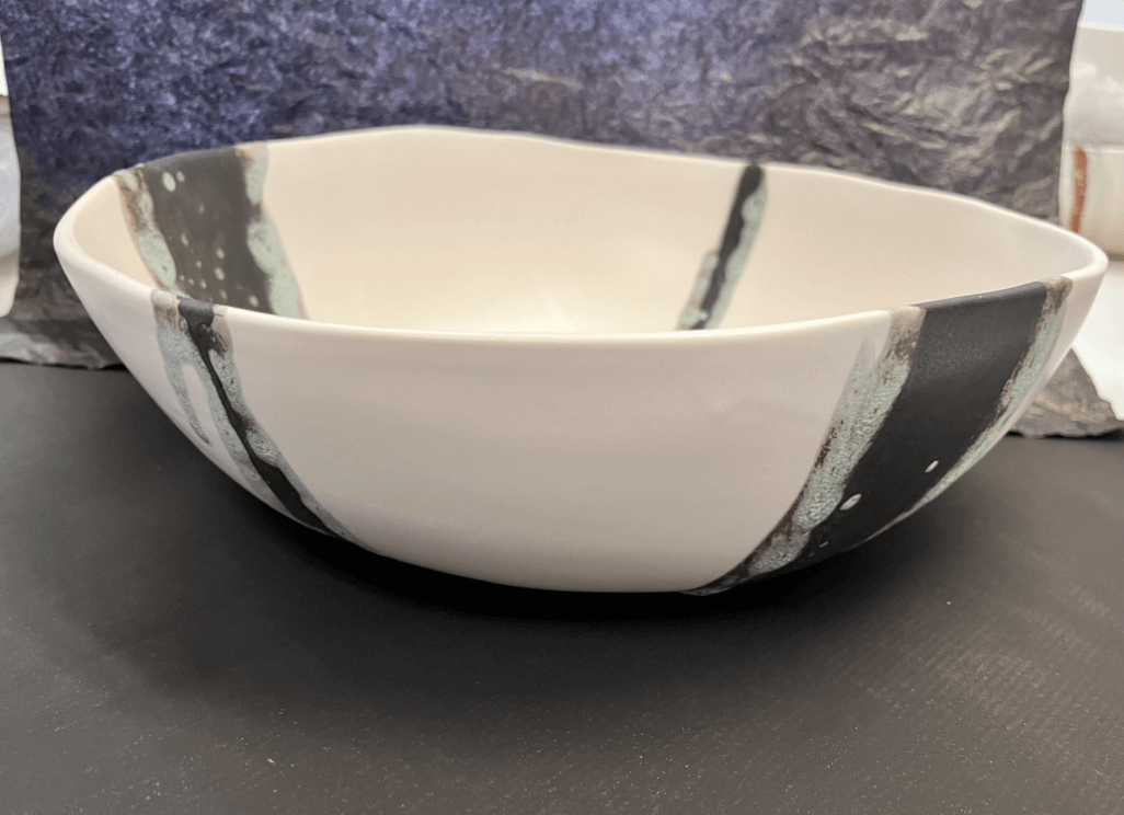 Charcoal on Matte White 12" Round Bowl