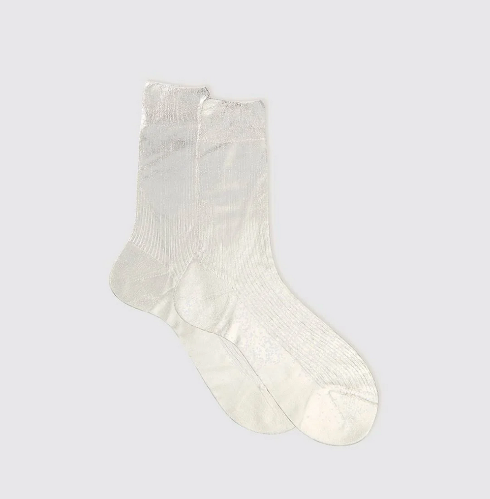 Silver One Ribbed Laminated Socks