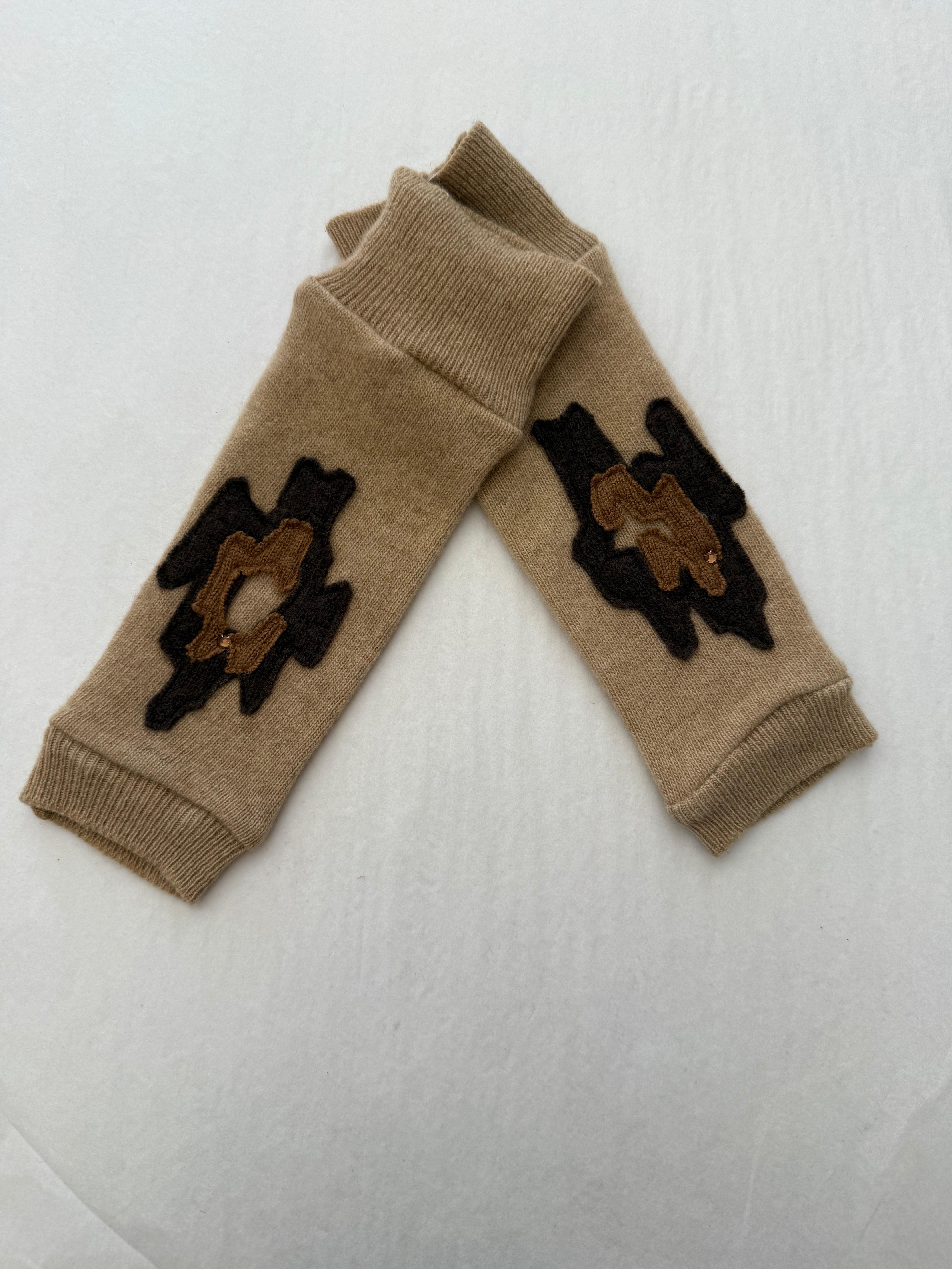 Tan Leopard Cashmere Fingerless Gloves
