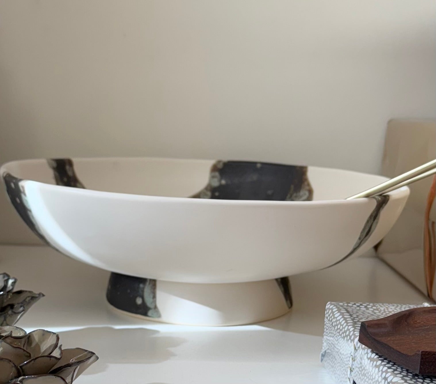 Charcoal on Matte White Medium Footed Bowl