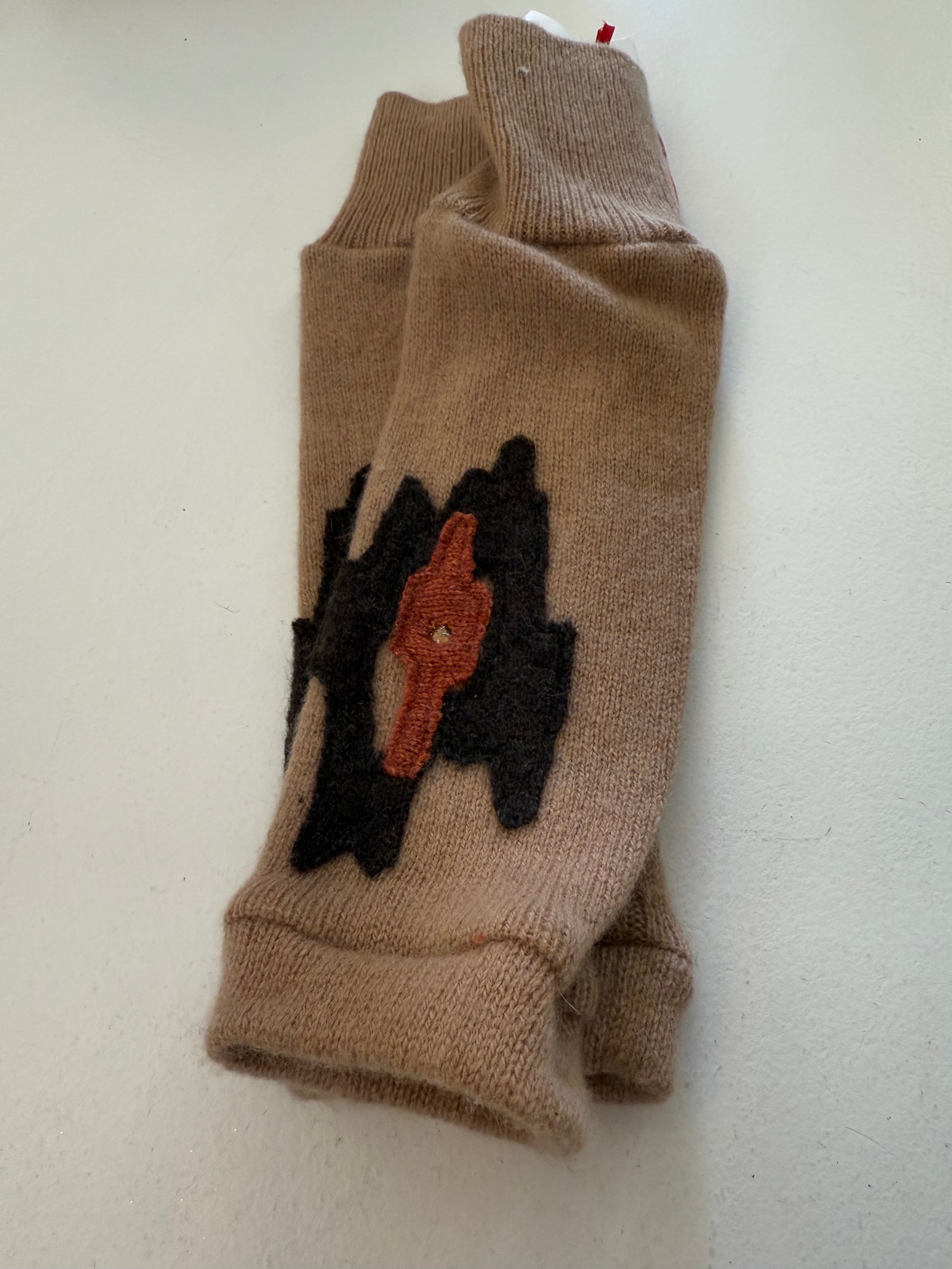 Brown Leopard Fingerless Gloves