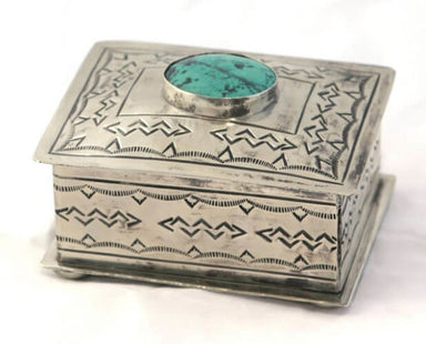 small stamped box with turquoise