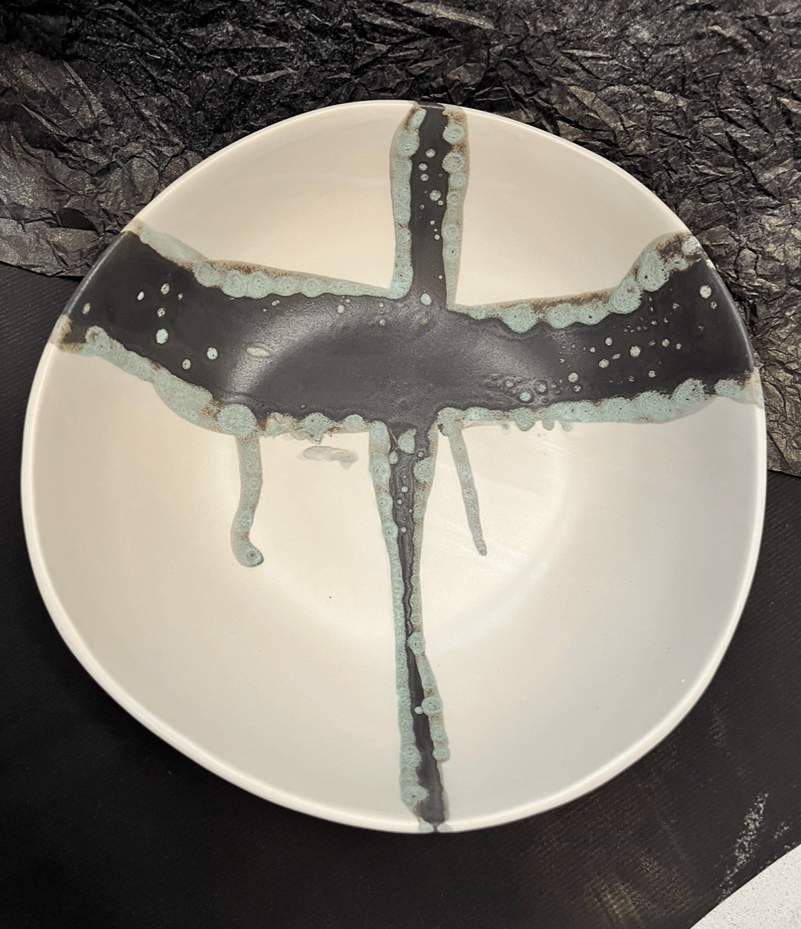 Charcoal on Matte White 12" Round Bowl