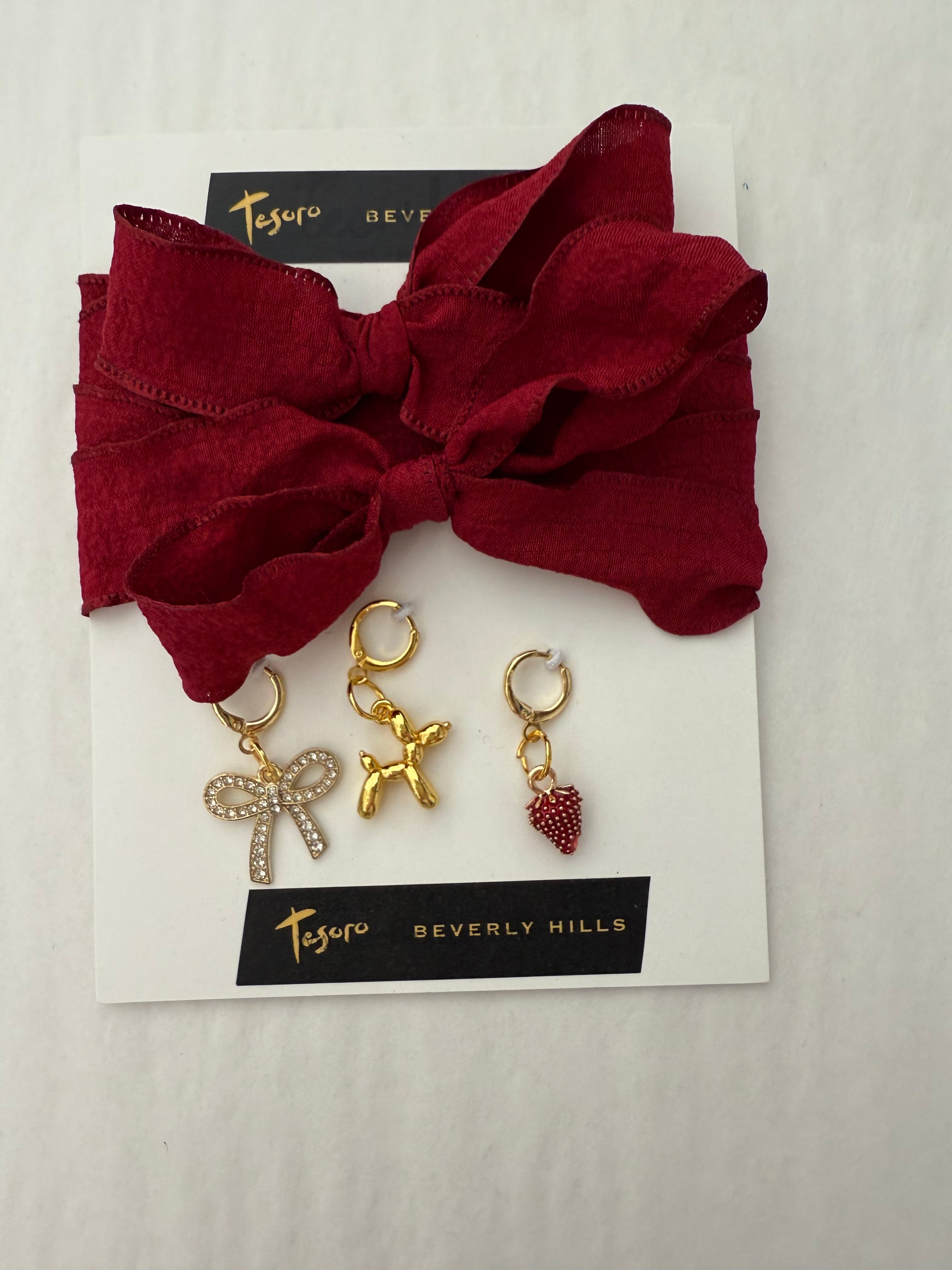 Burgundy Sneaker Gold Charm Sets- glitter bow, glitter strawberry, balloon dog