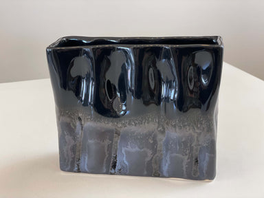 Black On Charcoal Mini Rectangle Ripple Vase