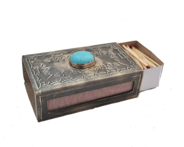 stamped matchbox cover with turquoise