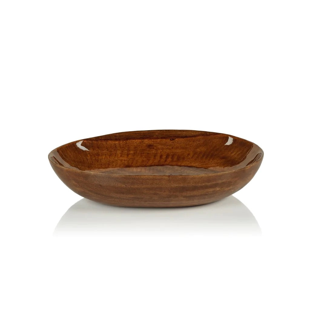Small Gabonese Oval Mango Wood Walnut Enamel Bowl