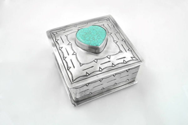 stamped box with turquoise heart-small
