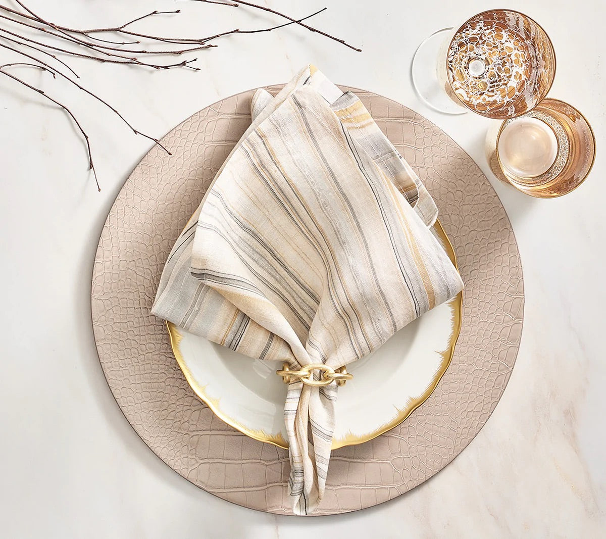 Beige/Taupe/Gray Marbled Napkin - Set of 4